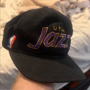 Utah Jazz Black NBA Logo Hat - Purple & Gold Embroidery